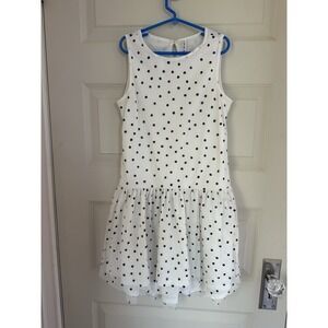Fabkids Girl's White And Black Polka Dot Sleeveless Dress Size XL